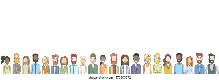 Group of Casual People Big Crowd Mix Race Diverse Ethnic Horizontal Banner Vector Illustration