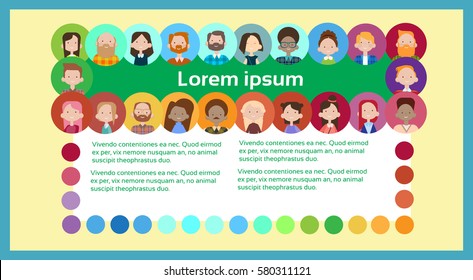 Group Casual People Big Crowd Diverse Ethnic Mix Race Banner Flat Vector illustration