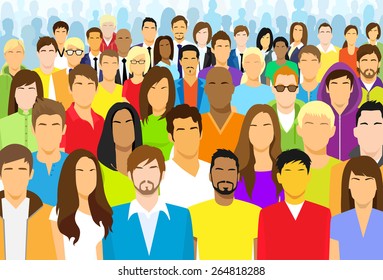 Group of Casual People Face Big Crowd Diverse Ethnic Vector illustration