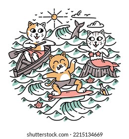 A group of cats doing activities in the sea illustration