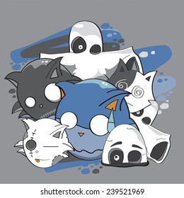Group cats scare with white ghost