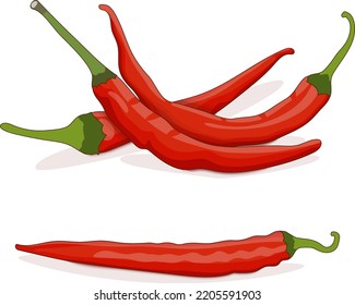 Group of Cayenne peppers for banners, flyers, posters, and social media. Ginnie peppers. Chili peppers. Fresh organic vegetables. Cartoon style. Vector illustration isolated on white background.