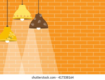 Group of ceiling lamp on orange brick wall backgrounds