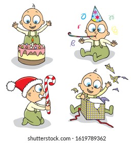 Group of celebrating toddlers - isolated vector illustration on white backround