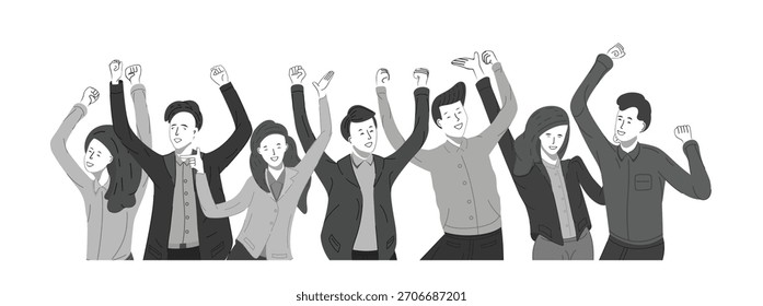 Celebração em grupo da ilustração vetorial da equipe feliz