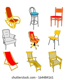 Group of chairs vector, isolated on white background.