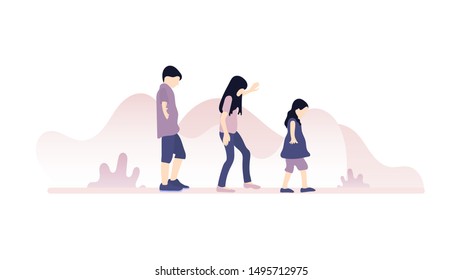Group character of walking kids isolated. Set of children walk outdoors. Universal children's day icon set. Kid walking vector illustration.