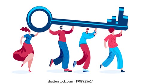 Un grupo de caracteres tiene una clave grande. El concepto de una ilustración vectorial sobre el tema del trabajo en equipo.