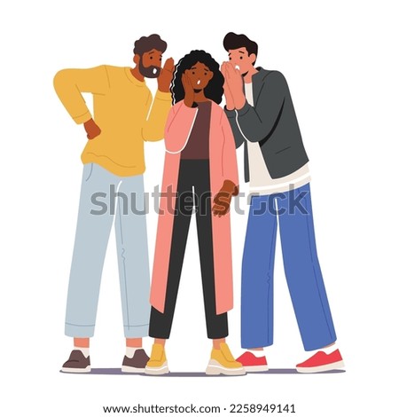 Group Of Characters Whispering Amongst Themselves, Sharing Secrets or Gossips. People Standing Close Together With Heads Leaned In, Suggesting Hushed Tone Of Conversation. Cartoon Vector Illustration