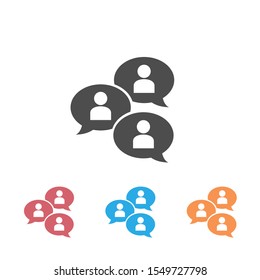 Group chat bubbles or forum discussion set icon with multiple people chatting flat vector icon for apps and websites