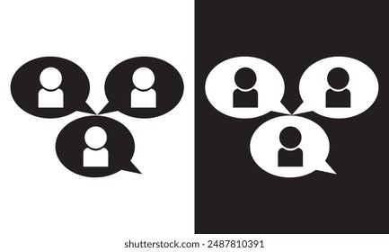 Group chat bubbles or forum discussion with multiple people chatting flat vector line icon set for apps.  isolated on black and white background. Vector illustration. EPS 10