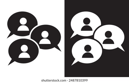 Group chat bubbles or forum discussion with multiple people chatting flat vector line icon set for apps.  isolated on black and white background. Vector illustration. EPS 10