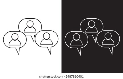 Group chat bubbles or forum discussion with multiple people chatting flat vector line icon set for apps.  isolated on black and white background. Vector illustration. EPS 10