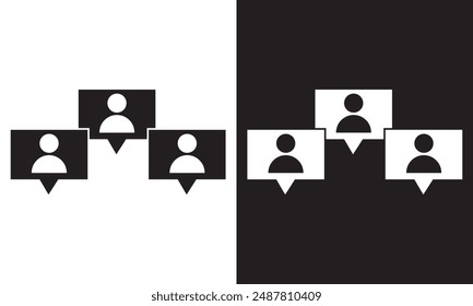 Burbujas de chat grupal o discusión en el foro con varias personas chateando Vector plano conjunto de iconos de línea para App. aislado en fondo blanco y negro. Ilustración vectorial. EPS 10
