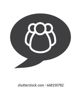 Group chat glyph icon. Silhouette symbol. Chat box with group of people inside. Negative space. Vector isolated illustration