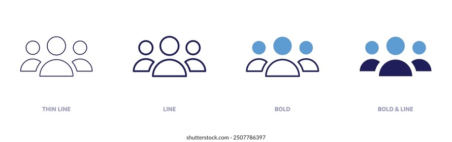 Chatsymbol in 4 verschiedenen Stilen gruppieren. Dünne Linie, Linie, Fett und Fette Linie. Duotone-Stil. Bearbeitbarer Strich.