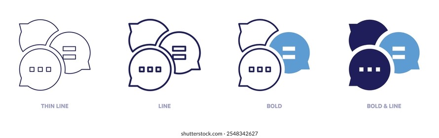 Gruppe für Chat-Symbol in 4 verschiedenen Stilen. Dünne Linie, Linie, Fett und Fette Linie. Duotone-Stil. Bearbeitbarer Strich.