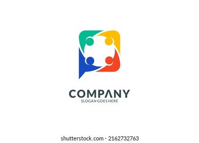 Group chat logo, concept of four people in unity in the form of chat bubbles in a flat, cheerful and colorful style.