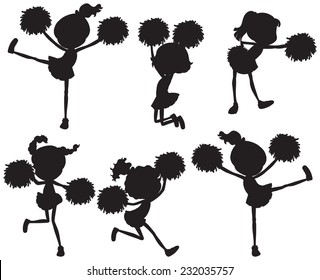 A group of cheerers in black colors on a white background 