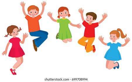 Group Cheerful Children Jump Vector Cartoon Stock Vector (Royalty Free ...