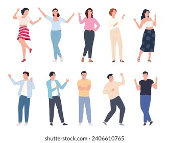 A group of cheerful happy people. Young people celebrate victory and success. Satisfaction from joyful events. Vector illustration