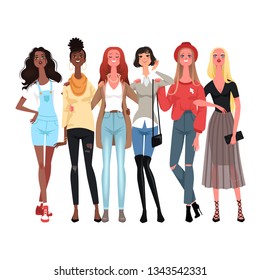 Young Women Vector Set Stylish Girls Stock Vector (Royalty Free ...