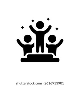 Group Cheering Raised Hands Black Filled Icon