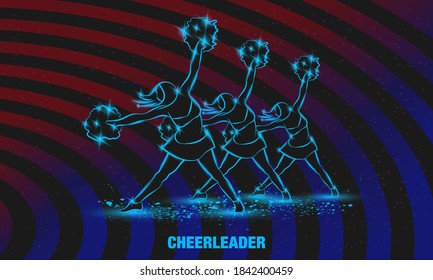 Group of cheerleaders dances with pom poms. Vector Sport Background for Landing Page Template.