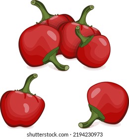 Group Of Cherry Pepper For Banners, Flyers, Posters, Social Media. Pimento Or Pimiento. Capsicum Annuum. Fresh Vegetables. Cartoon Style. Vector Illustration Isolated On White Background.