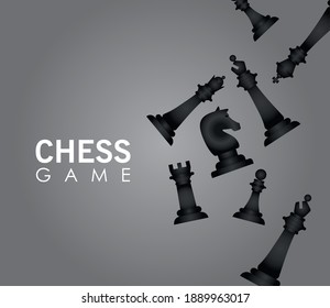 group of chess black pieces set icons in gray background vector illustration design