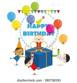 Group of child happy birthday party.Vector illustration