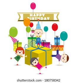 Group of child happy birthday party.Vector illustration