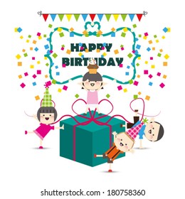 Group of child happy birthday party.Vector illustration