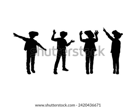 Group of Child in Virtual Reality Silhouette isolated white background. Vector Illustration