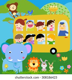 Group of children and animals