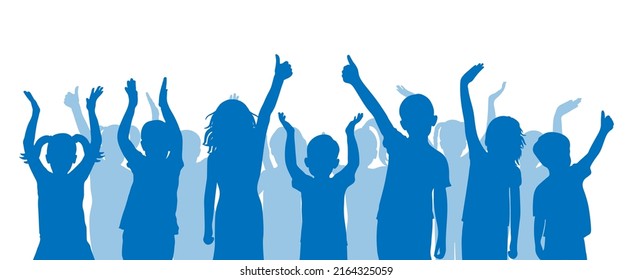 Group of children applauding and thumb up like sign. Silhouettes of happy kids. Vector illustration