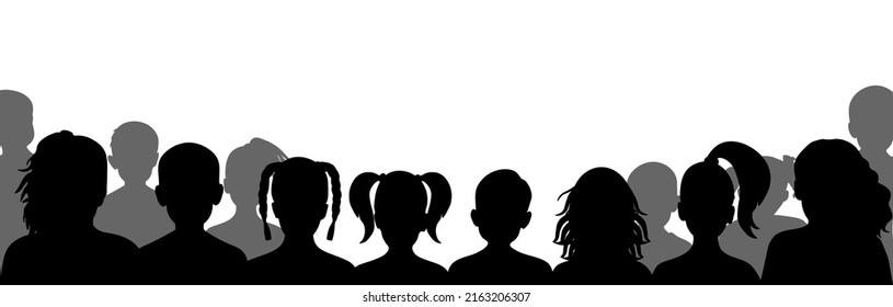 Group of children in auditorium, silhouette. Kids audience of cinema or theater. Vector illustration