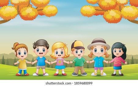 Group of children in the autumn background