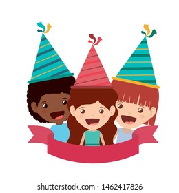 group of children in birthday celebration avatar character