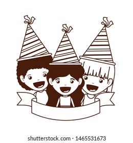 group of children in birthday celebration avatar character