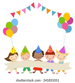 Group of children and birthday party