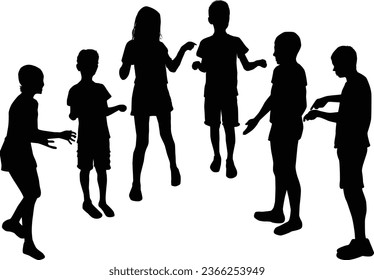 Group of children, black silhouettes.	Teenagers.