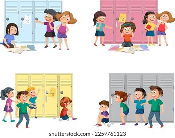 Group of children bully friend illustration