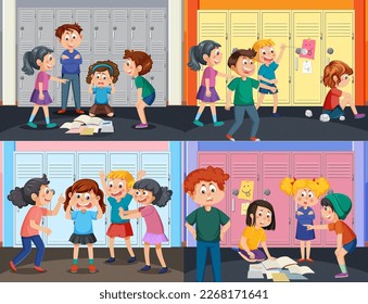Group of children bully friend illustration