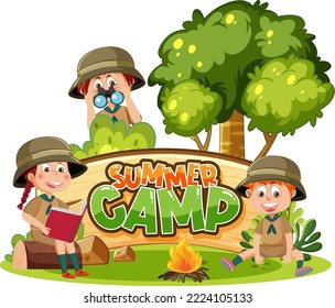 Group of children camping out illustration