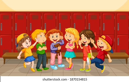 Happy Children School Hallway Illustration Stock Vector (Royalty Free ...