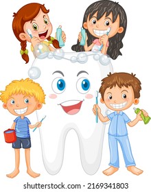 Ilustración de dientes de limpieza de grupo de niños