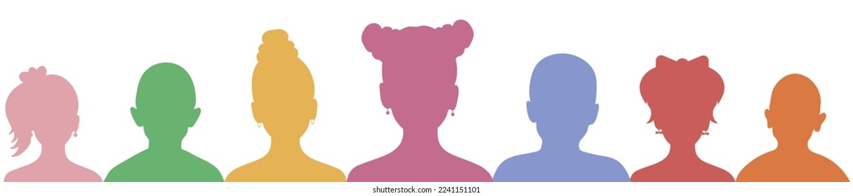 Group of children, color silhouette. Vector illustration