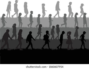 Group of children. Crowd of people silhouettes.	