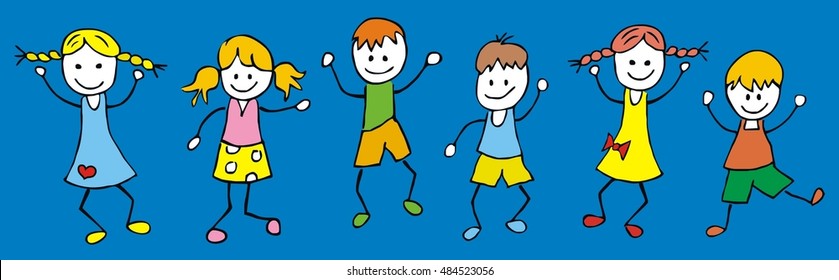 group of children, funny illustration, vector icon